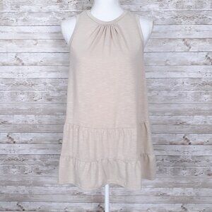 Womens Sleeveless  Tiered Top S Tie Back Beige 557A